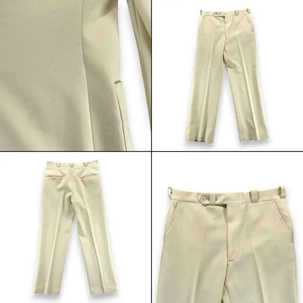 Vintage Suit Mens 36 31x30 Pants White Cream Ivory Disco Talon Union USA 2pc 70s